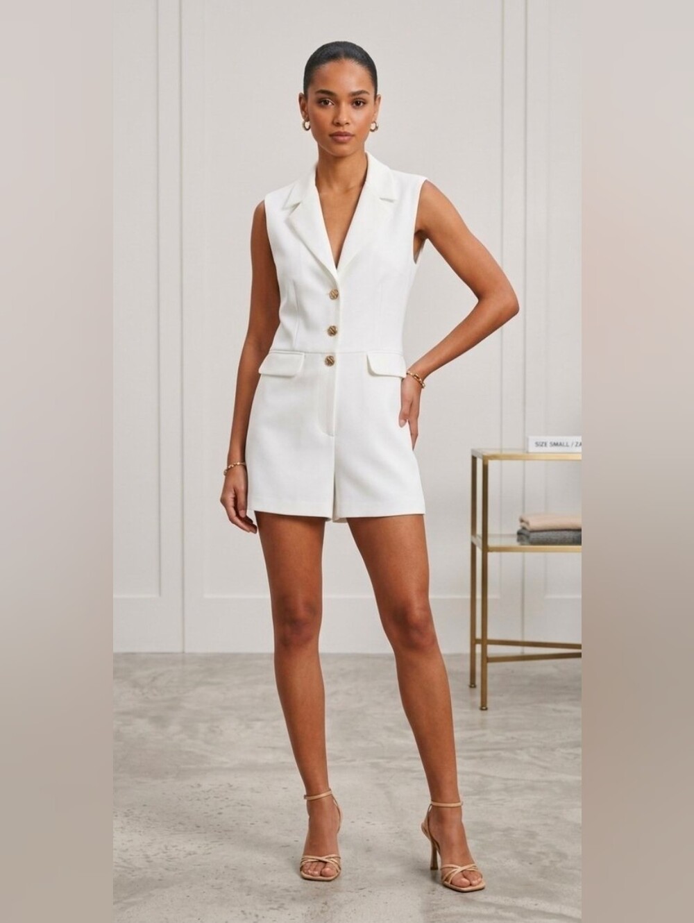 ZARA White Golden Button Tailored Jumpsuit Playsuit S